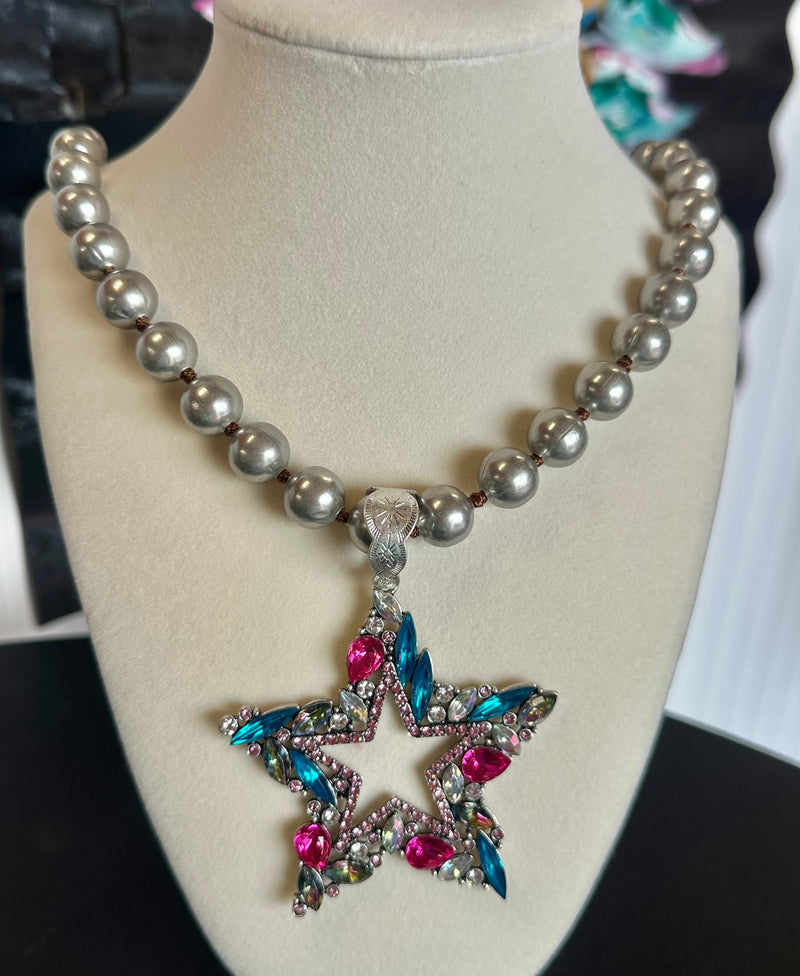 Colorful Rhinestone Star Necklace