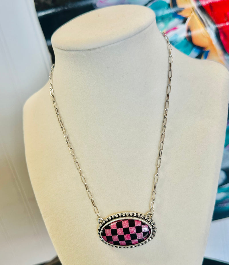 Pink Checkered Necklace