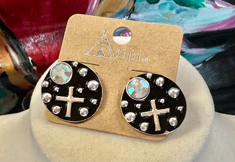 Black Stone Cross Studs