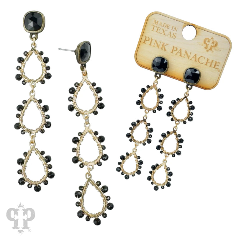 Triple Drop Earrings - Pink Panache Black