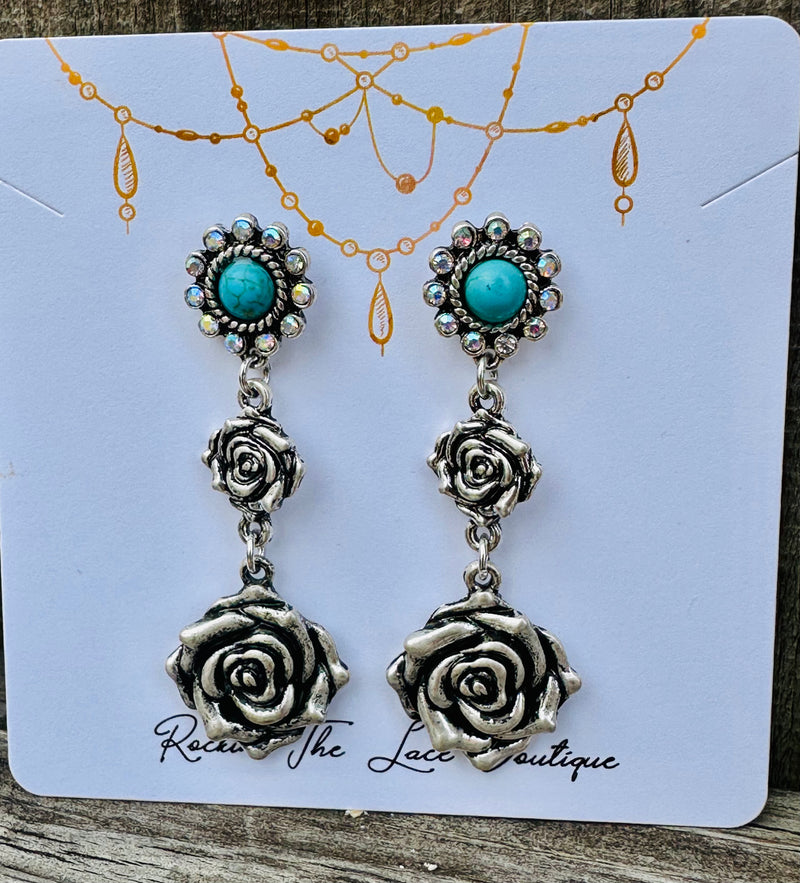 Turquoise & Rose Earrings