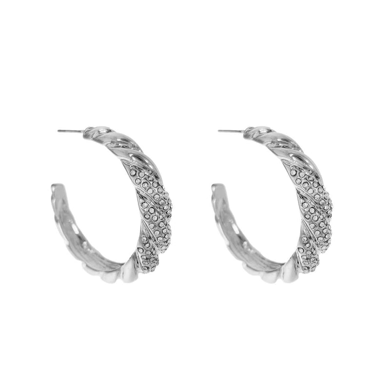 Rhinestone Half Hoop - Silver