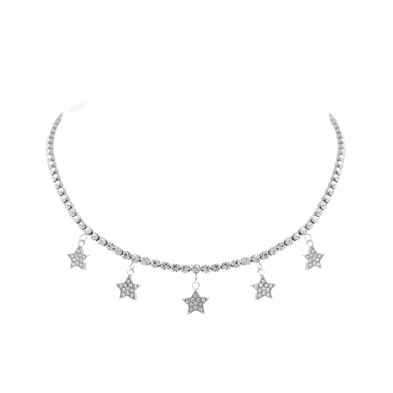 Rhinestone Star Choker - Silver