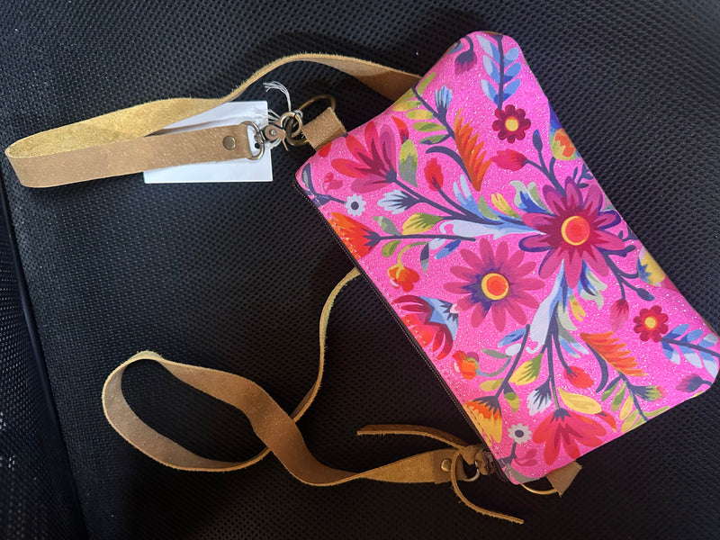 Pink Glitter Hide Floral Crossbody