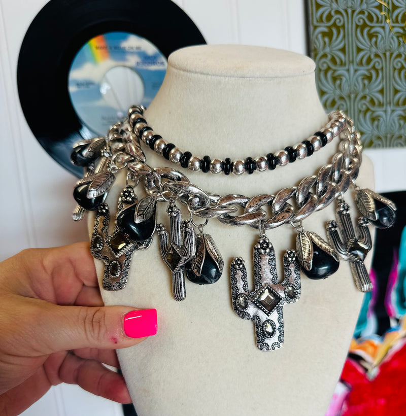 Black Cactus Charm Necklace