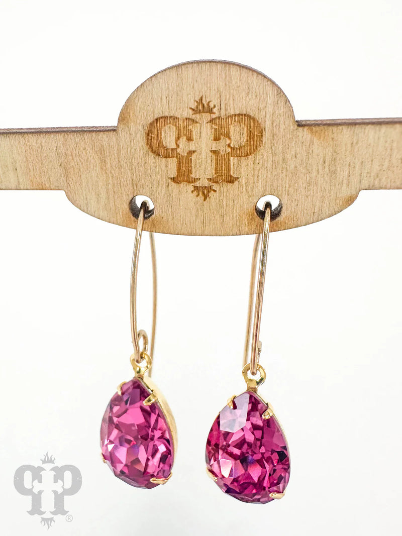 Crystal Pink / Gold Pear Drop Earrings - Pink Panache