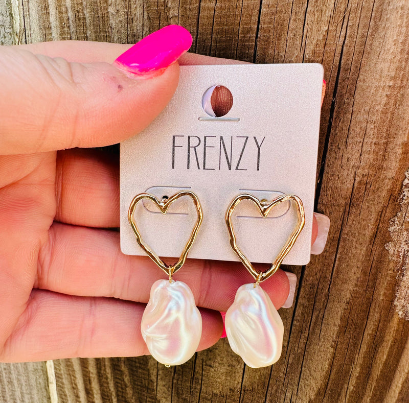 Frenzy Pearl Heart Earrings