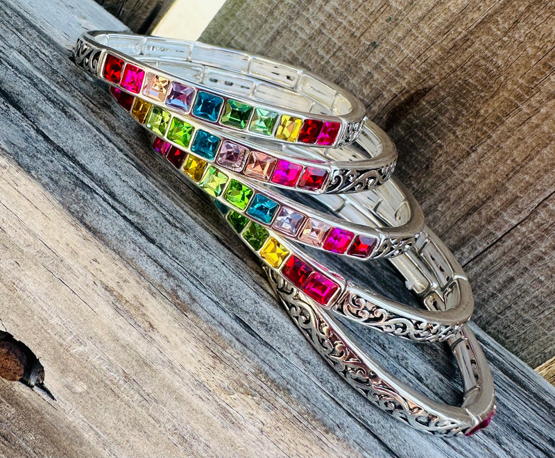 Gemstone Filigree Stretch Bracelet - Colorful