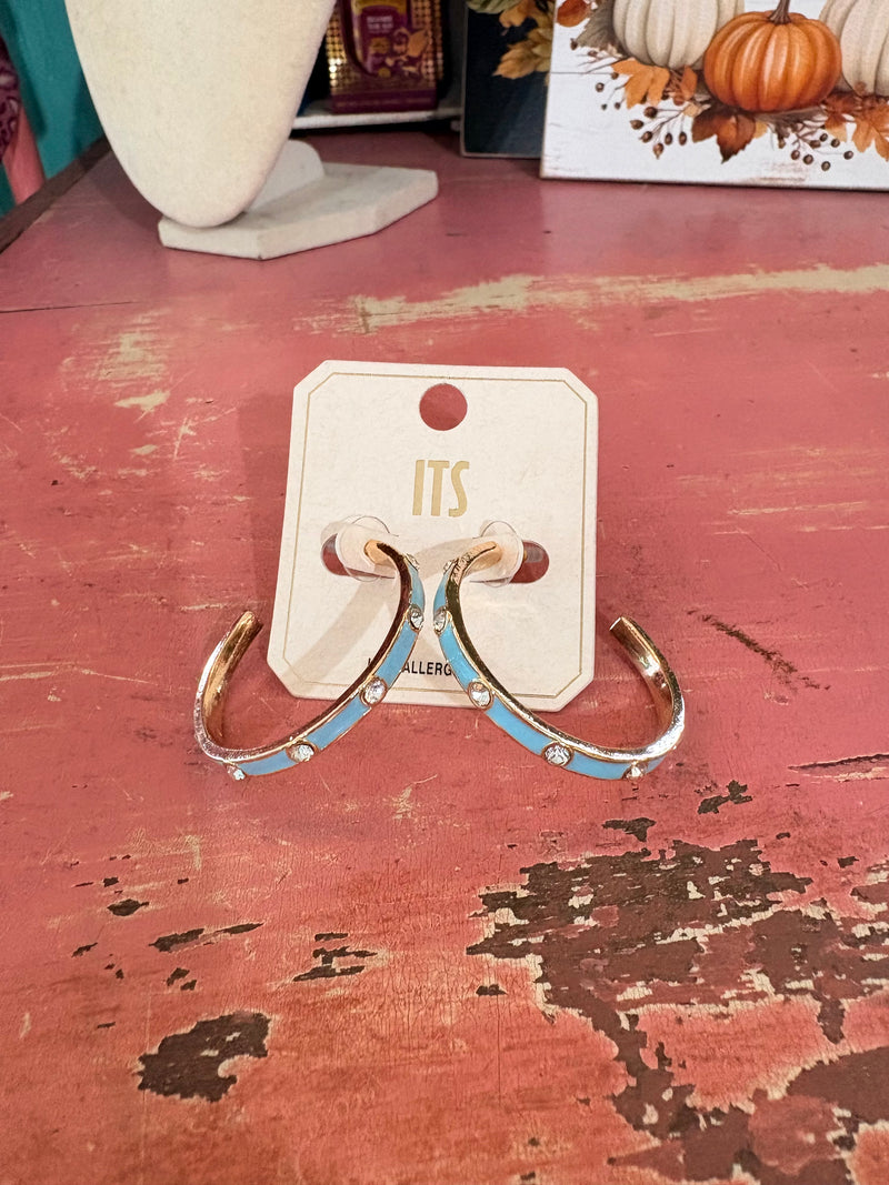 Blue Hoop Rhinestone Earrings