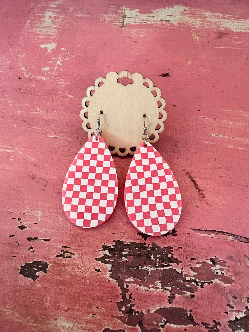 Pink Checkered Earrings