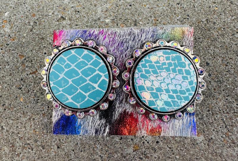 Turquoise Metallic Rhinestone Earrings