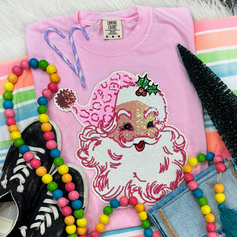 Sequin Light Pink Santa Tee