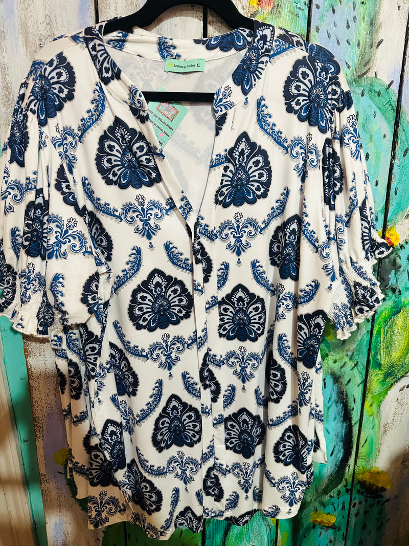 Blue Patterned Top