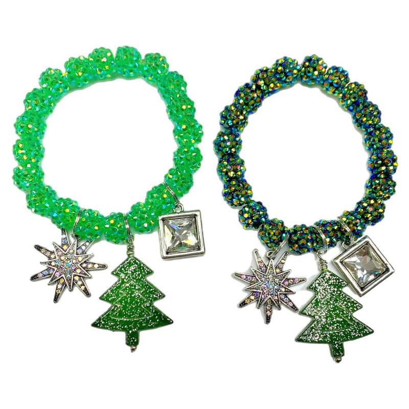 Green Christmas Stretch Charm Bracelet