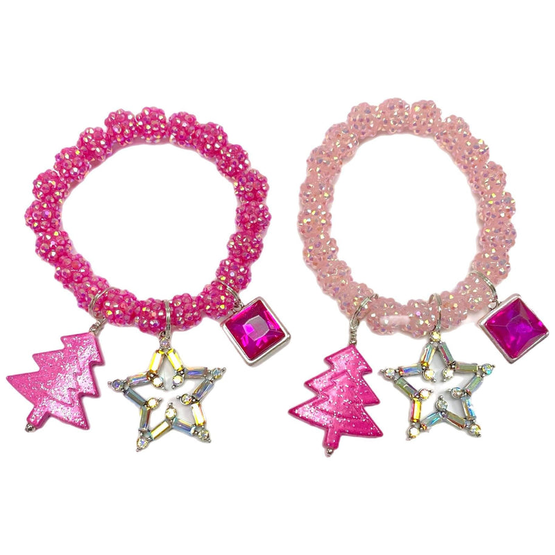 Pink Stretch Christmas Charm Bracelet