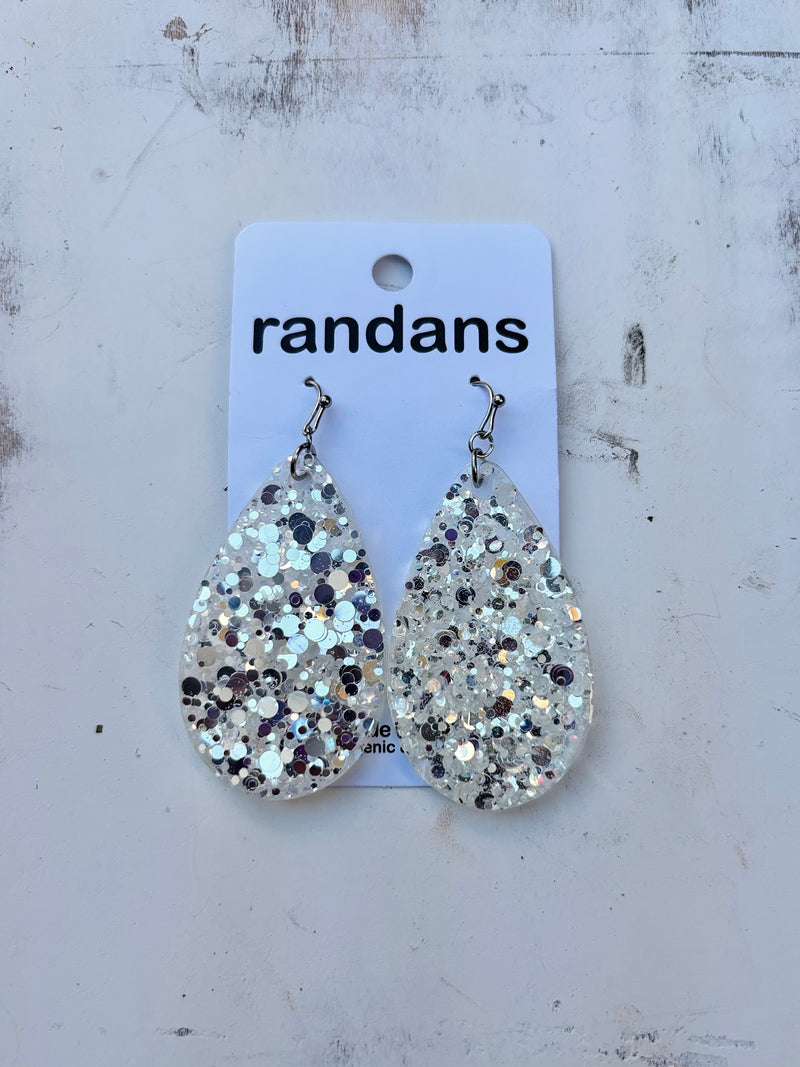 Silver Glitter Acrylic Earrings