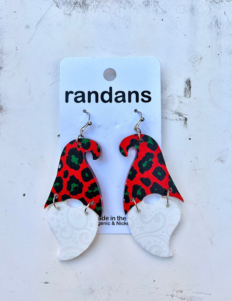 Leopard Santa Hat & Beard Acrylic Earrings
