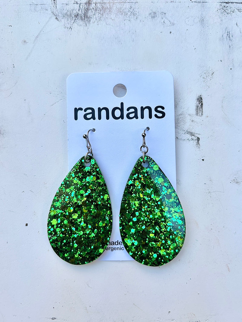 Green Glitter Acrylic Earrings