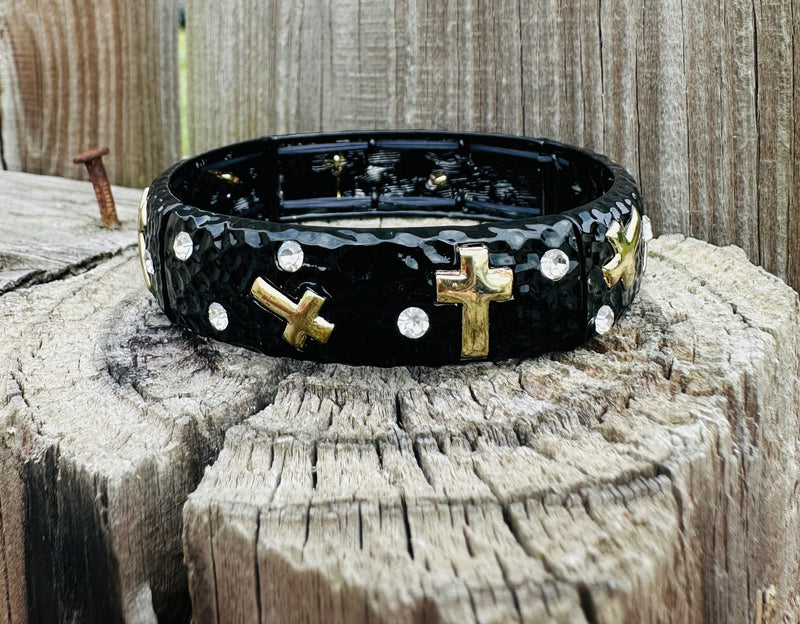 Black Cross Stretch Bracelet