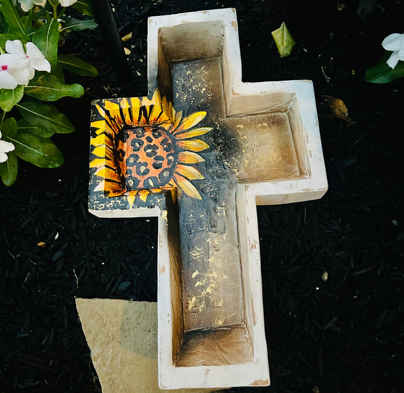 Hand Painted Cross Dough Bowl - Sunflower
