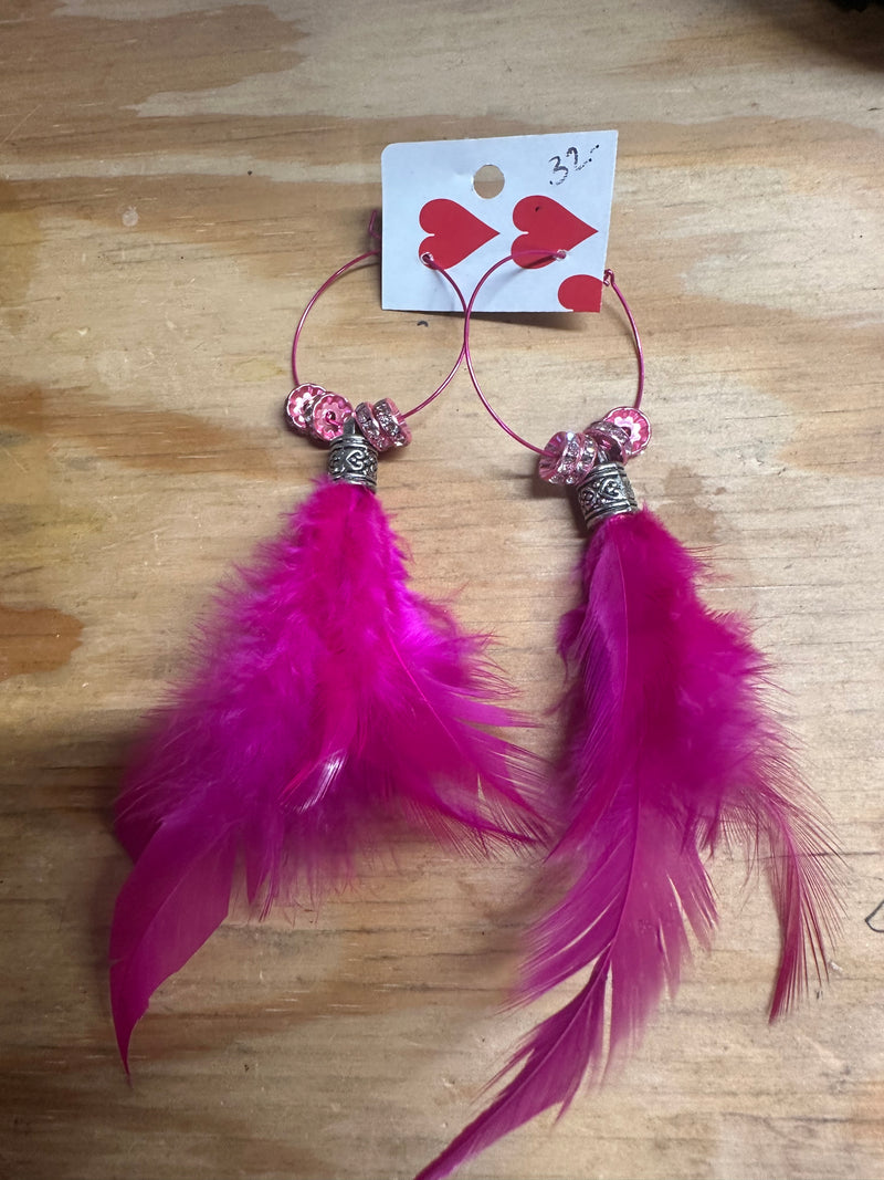 Pink Feather Earrings