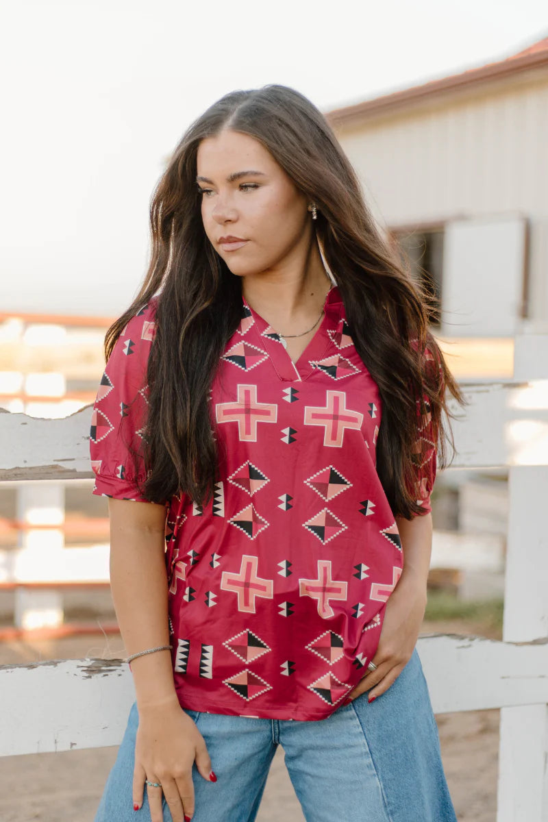 Berry Aztec Top