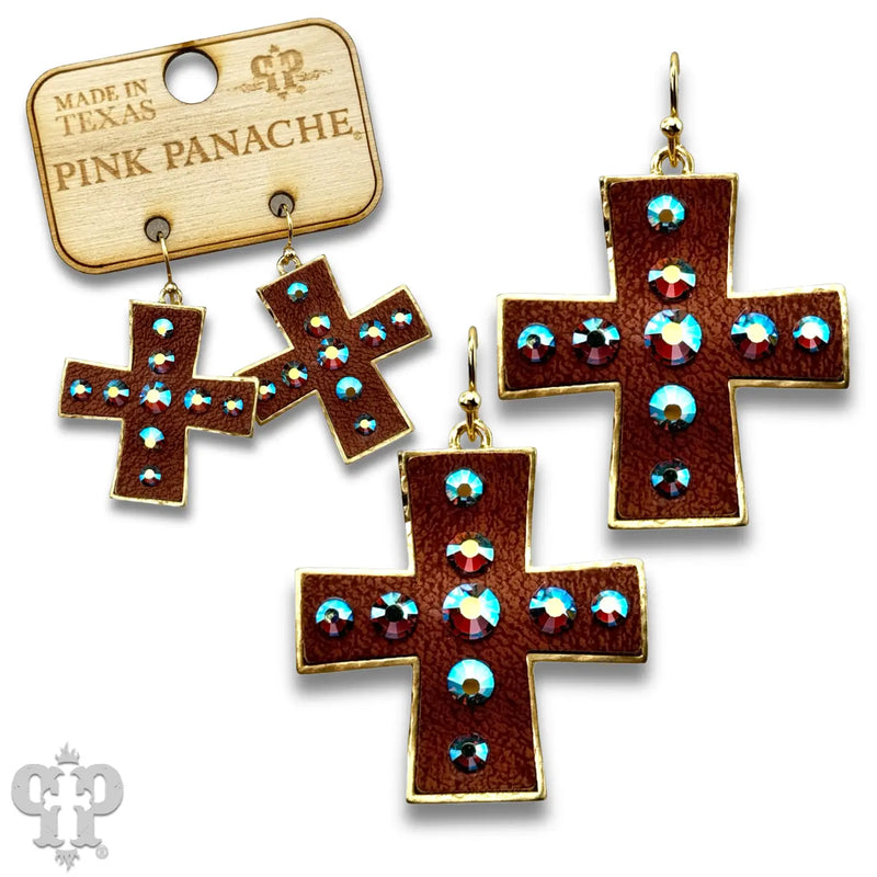 Falling Into Fall Cross Earrings - Brown