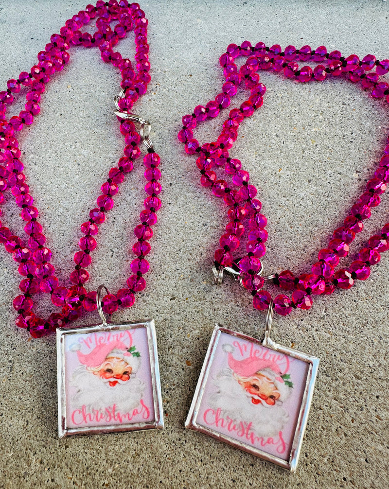 Pink Soldered Santa Necklace