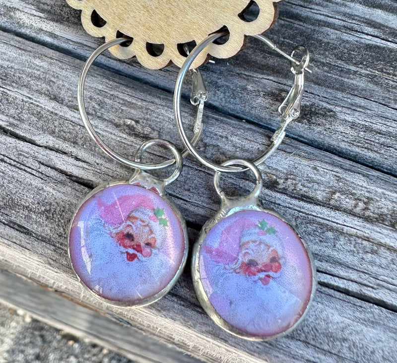 Pink Santa Round Earrings