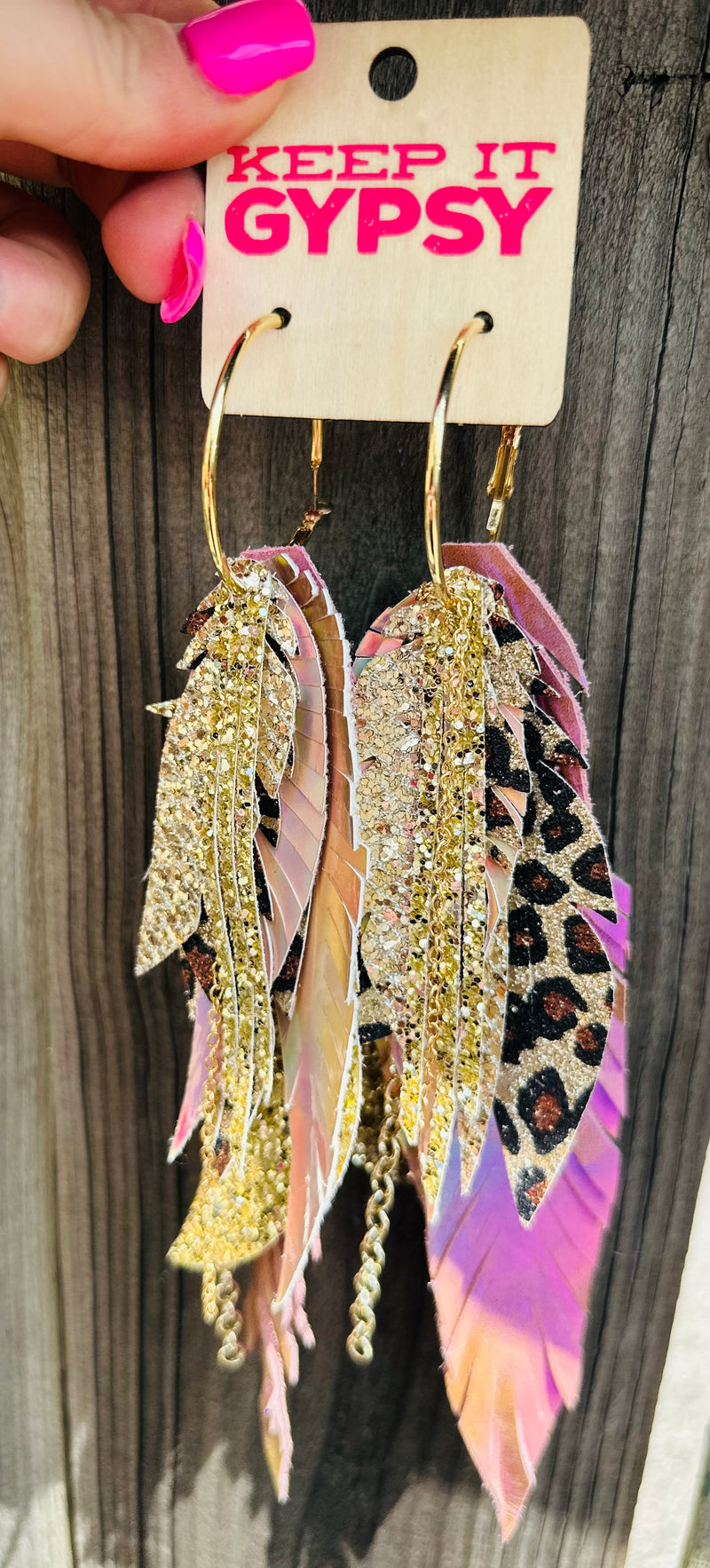 Pink Gold Leopard Feather Earrings
