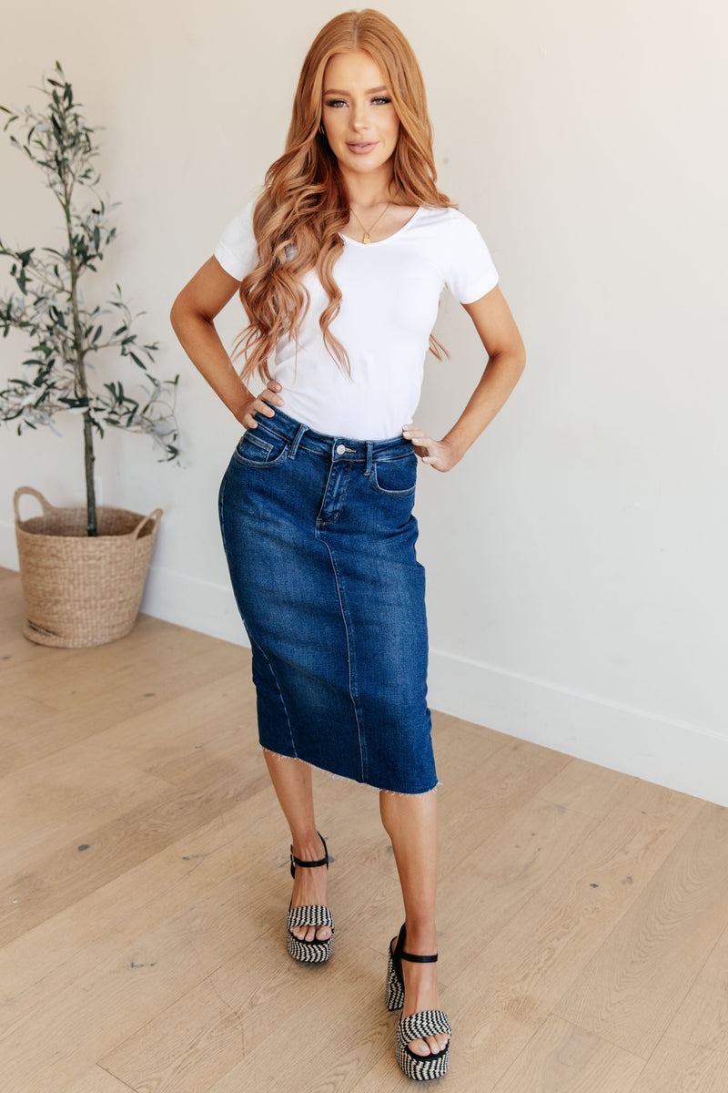 Marcy High Rise Denim Midi Skirt Judy Blue