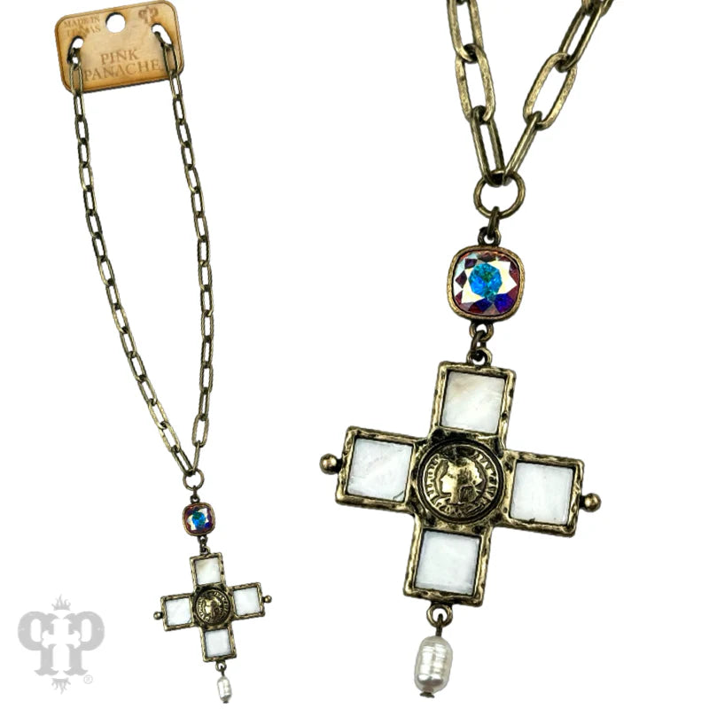 Pearl Coin Cross Necklace