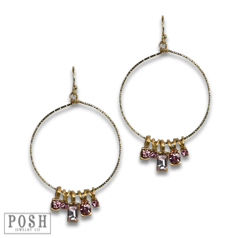 Rhinestone Charm Earrings - Pink