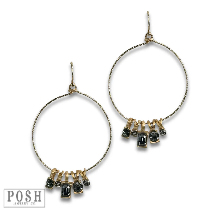 Rhinestone Charm Earrings - Black