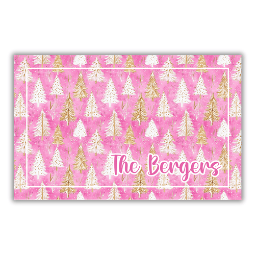 Pink and Gold Christmas Tree Personalized Door Mat