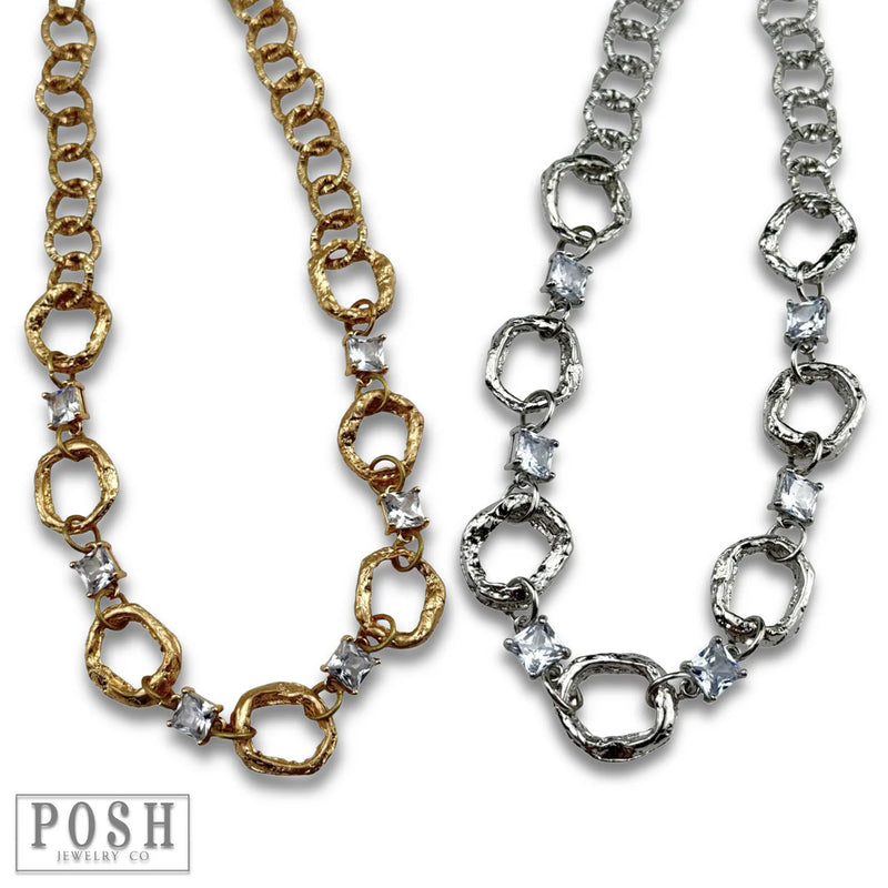 Chain Necklace with Rhinestones