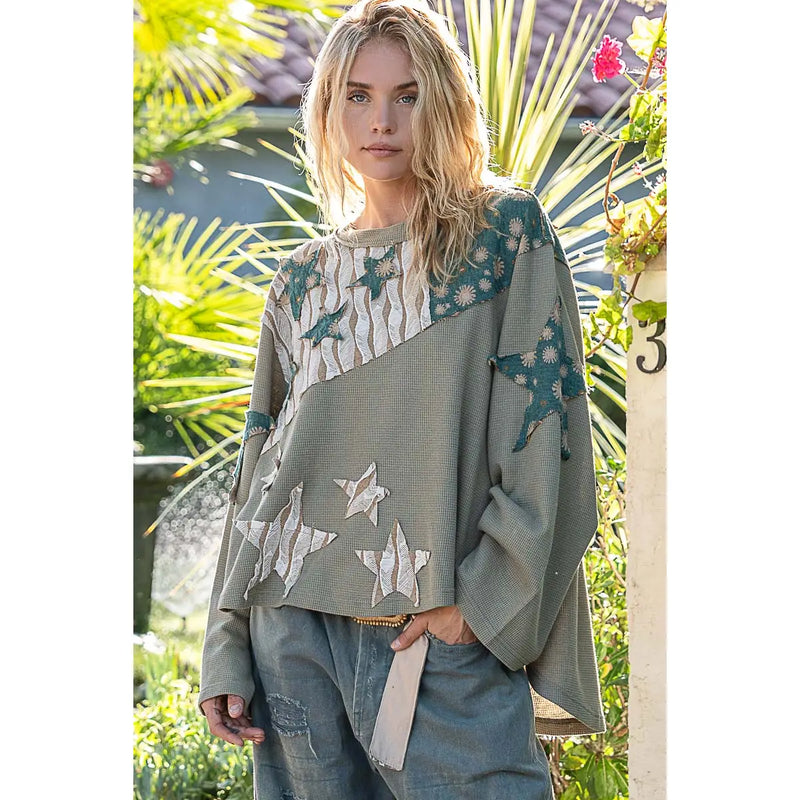 Star Patches Top - Evergreen