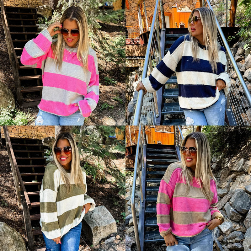 Kadie Stripe Knit Sweater in Four Colors PREORDER