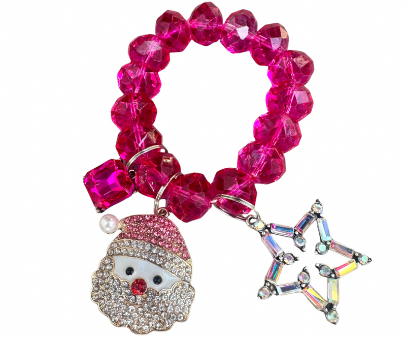 Clear Hot Pink Santa Stretch Bracelet