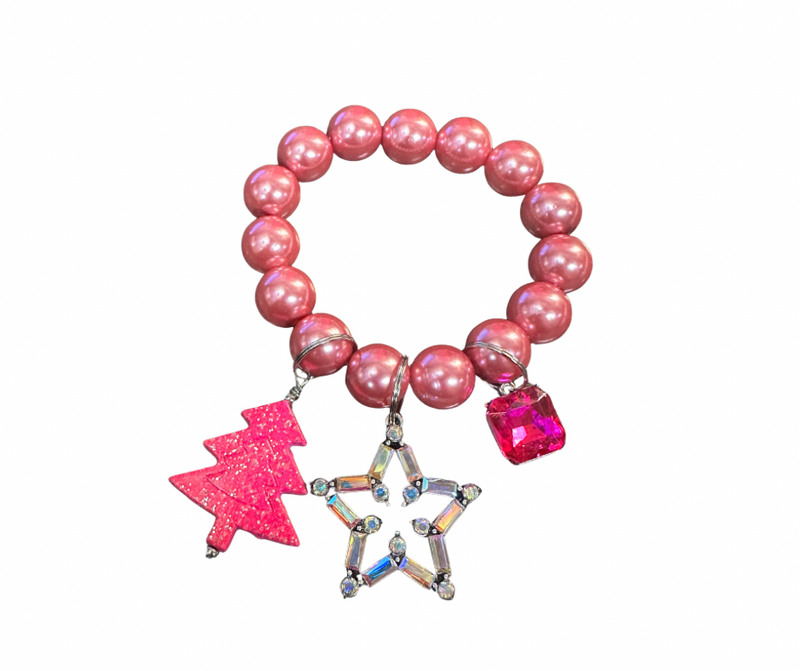 Metallic Pink Stretch Christmas Bracelet