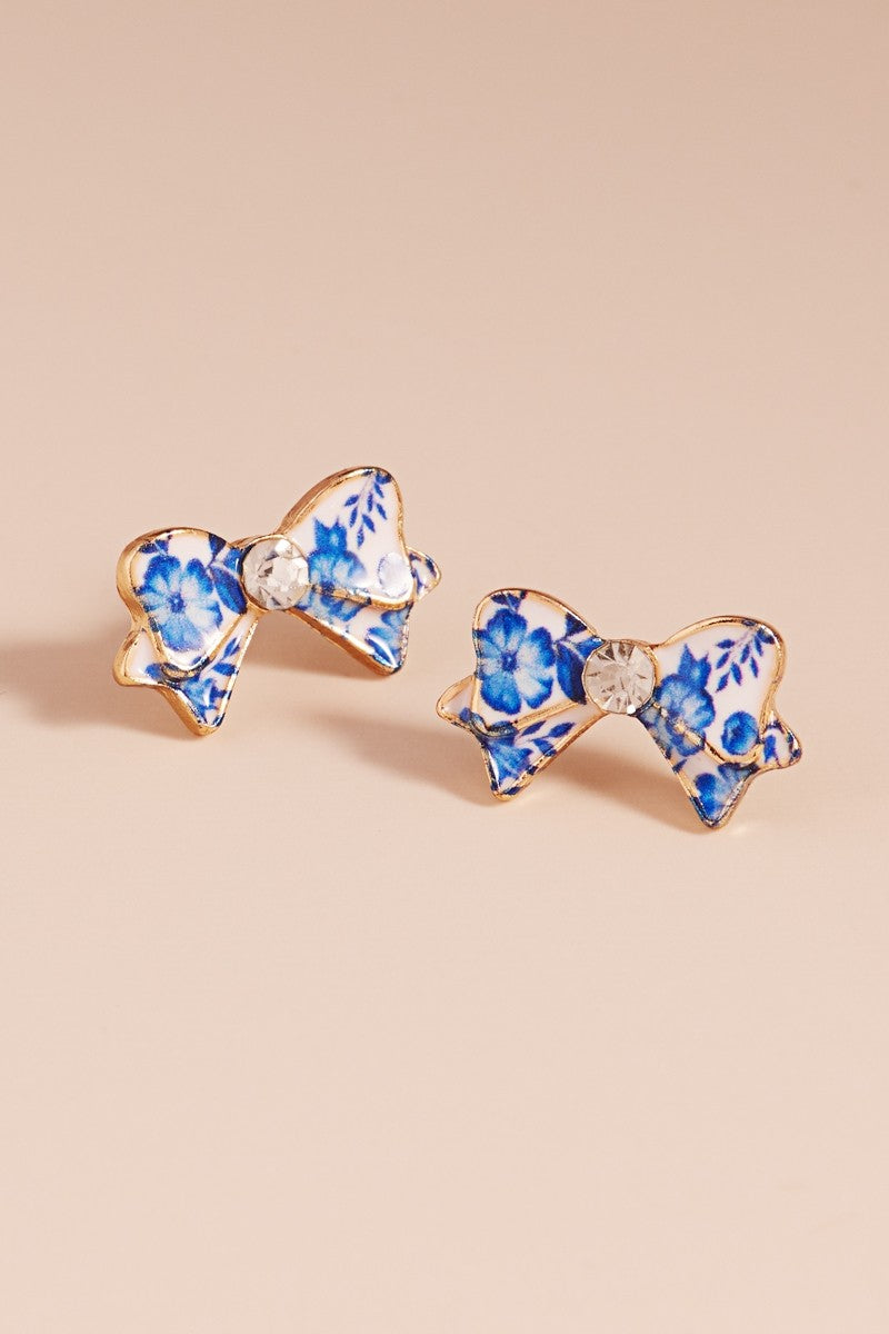 Enamel Floral Bow Earrings