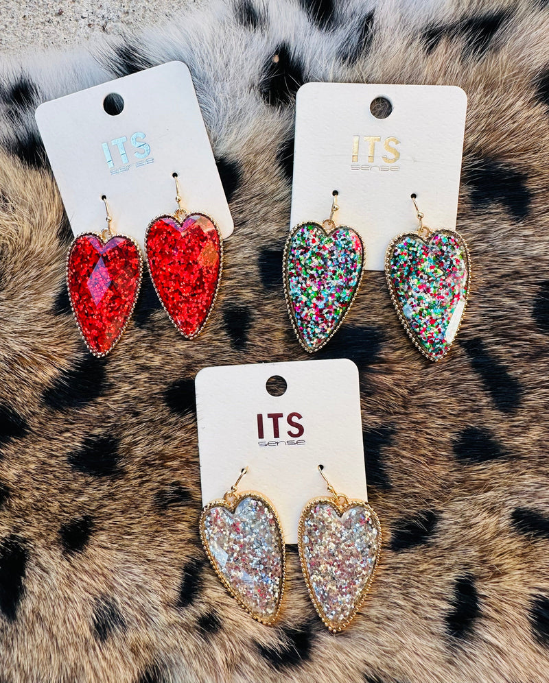 Acrylic Glitter Heart Earrings Rockin The Lace Boutique
