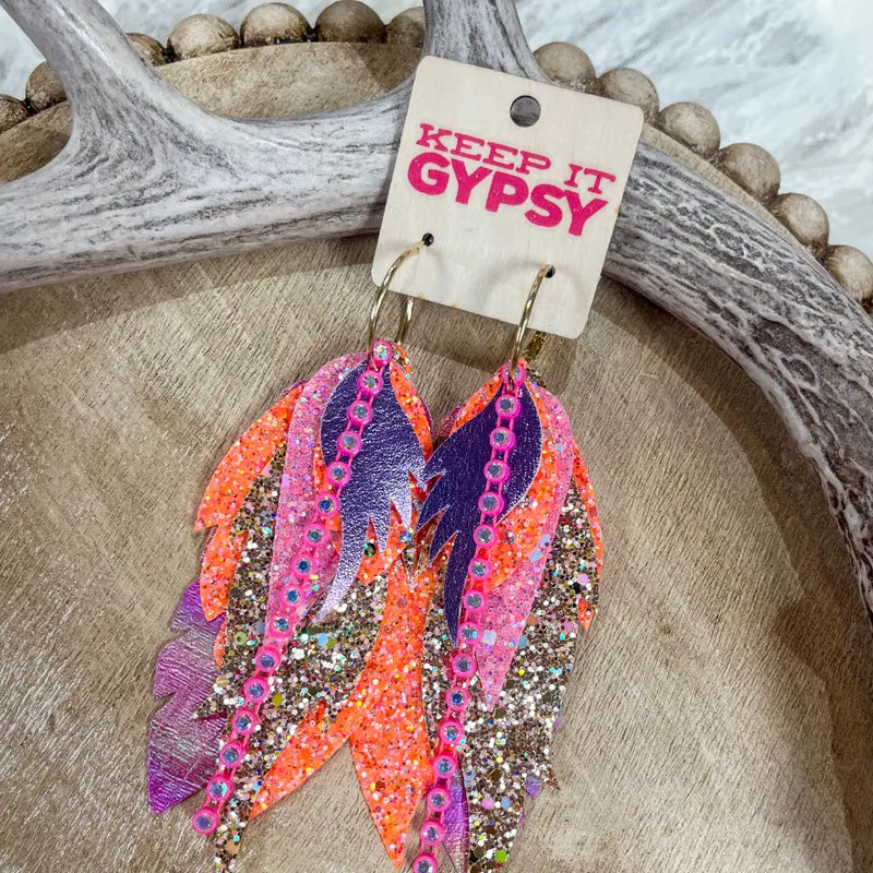 Pink & Orange Feather Earrings