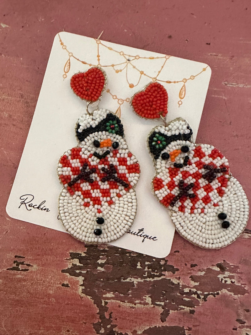 Beaded Tall Snowman Earrings Rockin The Lace Boutique