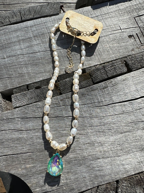 Blue Pear Pearl Necklace Rockin The Lace Boutique