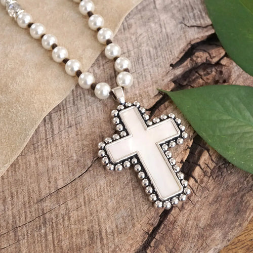 Mother Of Pearl Cross Necklace