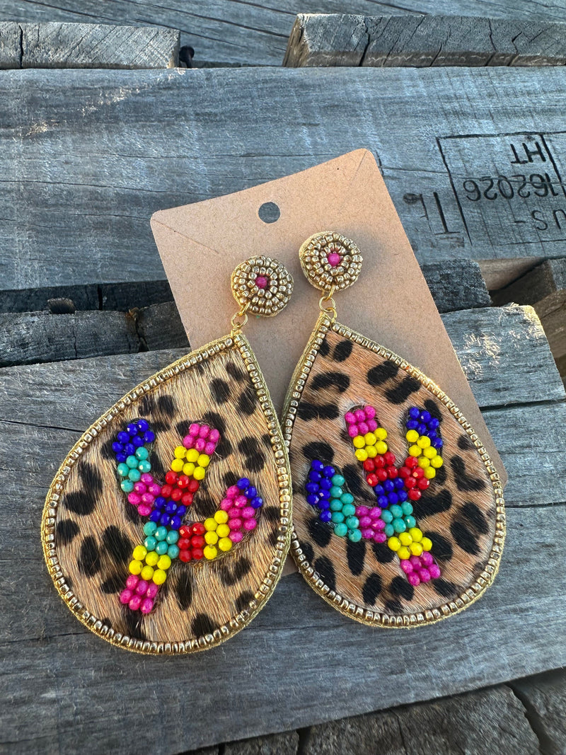 Cactus Beaded Leopard Earrings Rockin The Lace Boutique