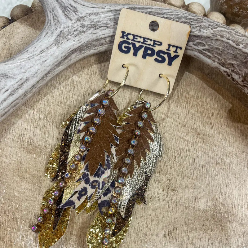 Leopard & Brown Feather Earrings