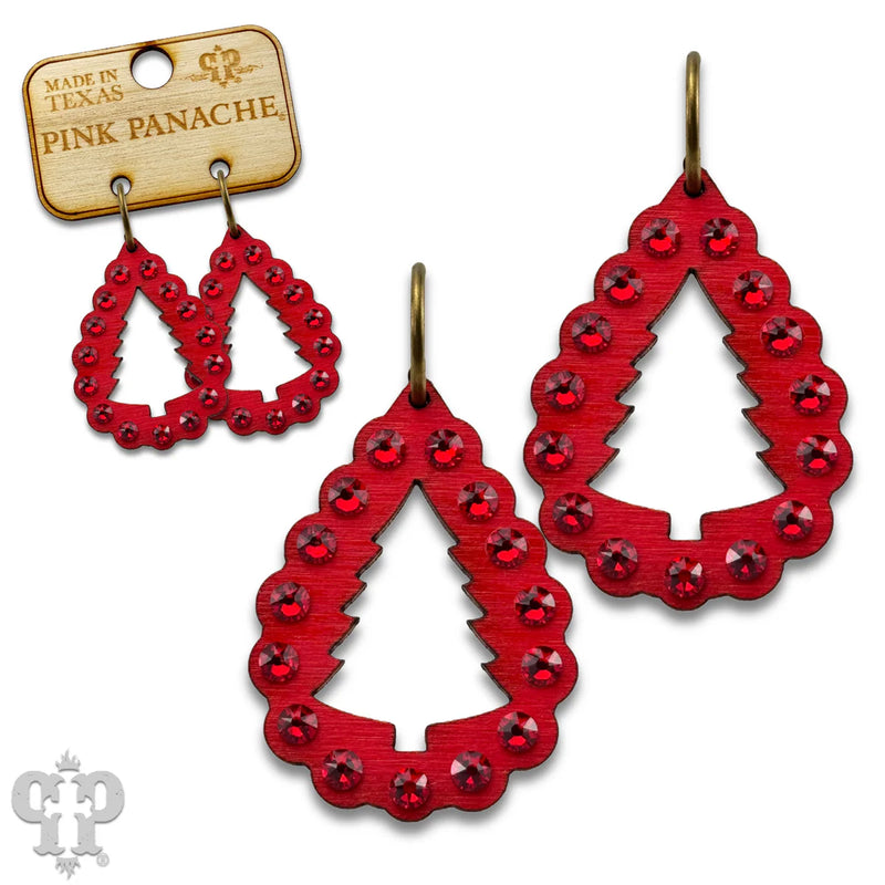 Red On Red Christmas Tree Earrings