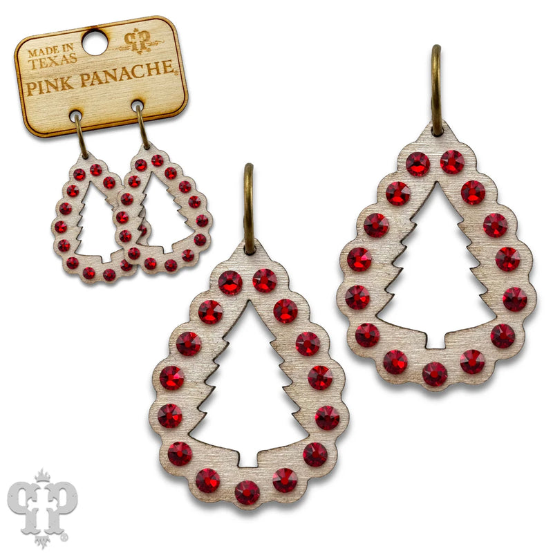 Red On White Christmas Tree Earrings